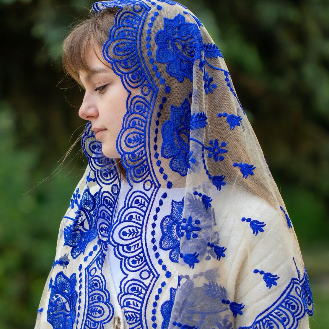 Maria Veils Long Royal Blue Veil - Chapel, Church, Catholic