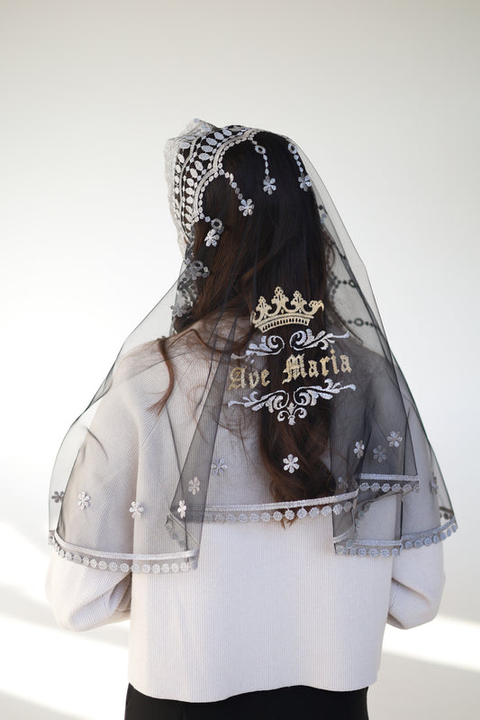 VEIL WITH AVE MARIA EMBROIDERY