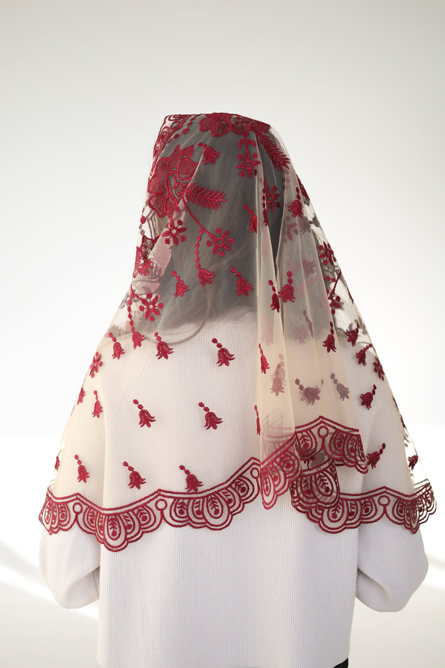 LONG BURGUNDY MANTILLA