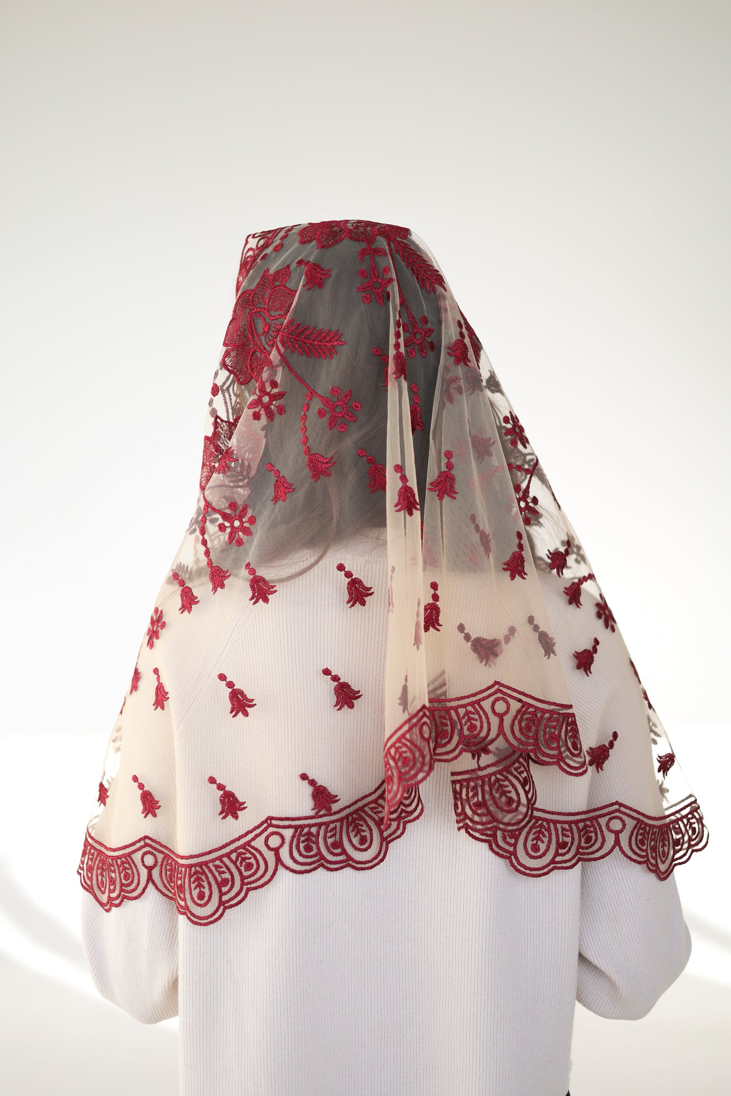 LONG BURGUNDY MANTILLA